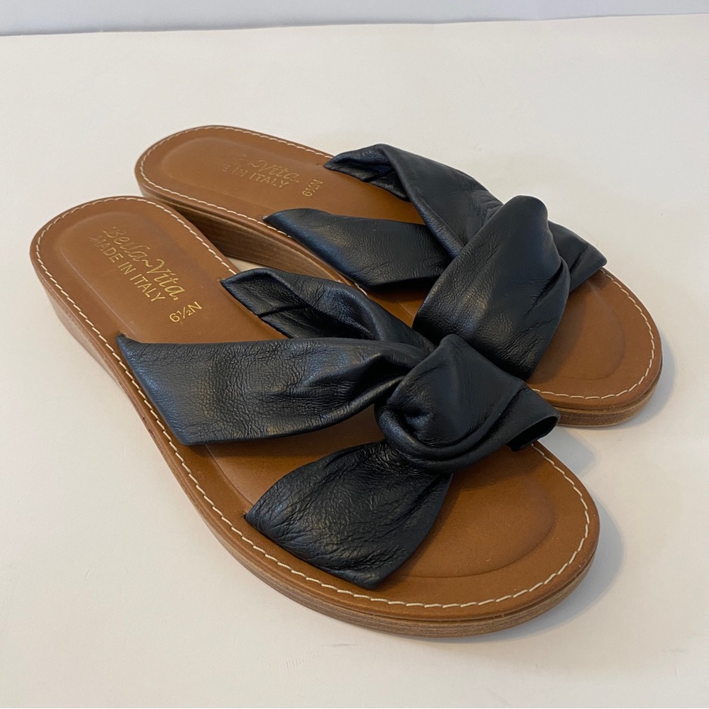 Bella Vita Black Twist Leather Slides Sandals - 6.5N